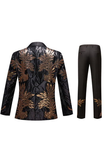 Sort og guld Jacquard Pailletter Mænds 2-delt galladragter